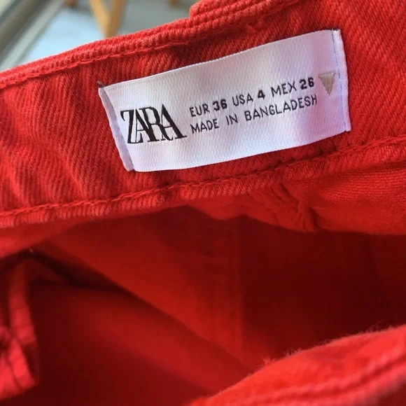 Zara The 90's Full Length Jeans Red Size 4 buttons fly raw ham - Picture 8 of 16